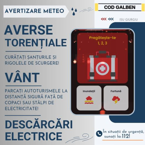 Atenționare meteorologică cod galben în județul Giurgiu