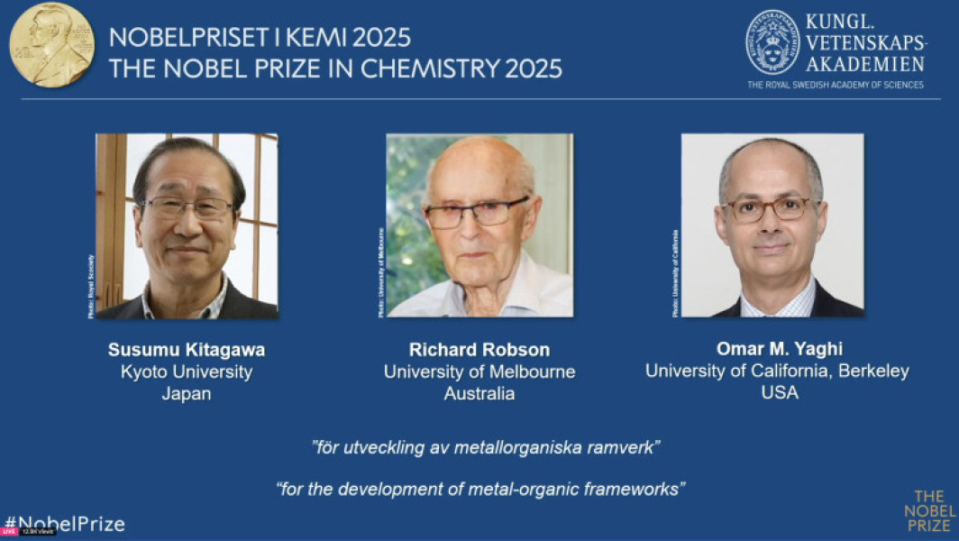 Cercetătorii Kitagawa, Robson și Yaghi câștigă Nobelul pentru chimie în 2025